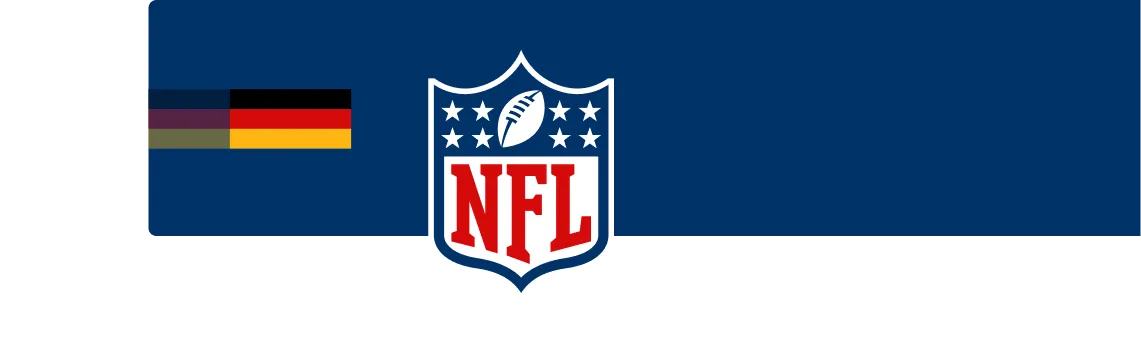 Branding der NFL Germany mit Logo und deutschen Farbakzenten für die lokale Fanbase